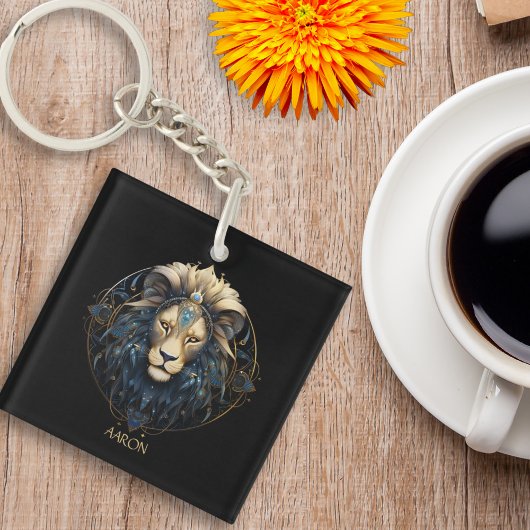 Porte-clés Black Gold Modern Script Big Chat Star Sign Leo