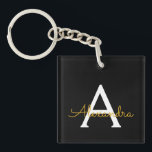 Porte-clés Black Gold Modern Script Girl Monogramme Nom<br><div class="desc">Noir et or Simple Script Monogramme Nom Porte - clé. Cela rend le cadeau parfait pour 16 ans,  mariage,  douche nuptiale,  anniversaire,  baby shower ou bachelorette pour quelqu'un qui aime le luxe glam et les styles chic.</div>