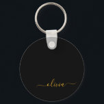 Porte-clés Black Gold Modern Script Girl Monogramme Nom<br><div class="desc">Noir et or Simple Script Monogramme Nom Clés (Porte - clé). Cela rend le cadeau parfait pour 16 ans,  mariage,  douche nuptiale,  anniversaire,  baby shower ou bachelorette pour quelqu'un qui aime le luxe glam et les styles chic.</div>