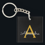 Porte-clés Black Gold Modern Script Girl Monogramme Nom<br><div class="desc">Noir et or Simple Script Monogramme Nom Porte - clé. Cela rend le cadeau parfait pour 16 ans,  mariage,  douche nuptiale,  anniversaire,  baby shower ou bachelorette pour quelqu'un qui aime le luxe glam et les styles chic.</div>