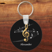 Porte-clés Black Gold Music Notes Nom du monogramme (Recto)