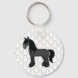 Porte-clés Black Gypsy Vanner Clydesdale Shire Cartoon Horse