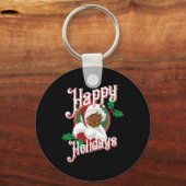 Porte-clés Black happy holiday afro-américain père Noël mrs c (Recto)