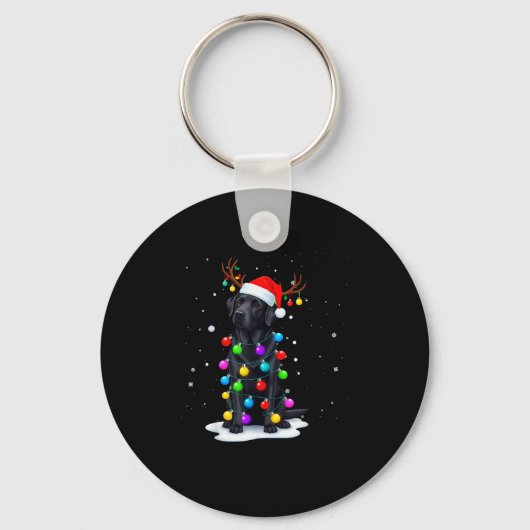 Porte-clés Black Lab Labrador Dog Funny Christmas Lights Rein (Recto)