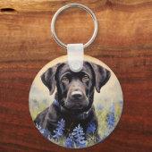 Porte-clés Black Labrador dans Bluebonnets (Recto)