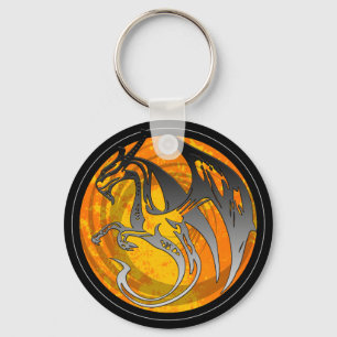 Porte-clés Black orange grunge wing dragon round keychain