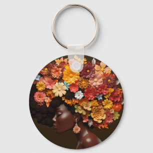 Porte-clés Black Queen Melanin Femmes Fleur florale 3D Afro