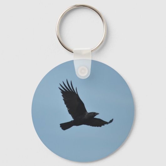 Porte-clés Black Raven Flying in Blue Sky Photo (Recto)