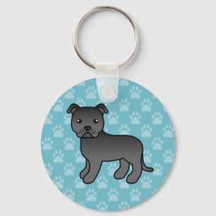 Porte-clés Black Staffordshire Bull Terrier Chien Sur Bleu