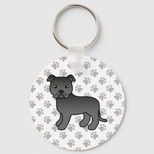 Porte-clés Black Staffordshire Bull Terrier mignon Dessin Car