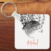 Porte-clés Black & White Basketball Ball & Net Your Name (Recto)