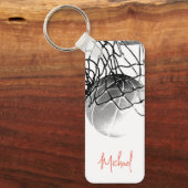 Porte-clés Black & White Basketball Ball & Net Your Name (Recto)