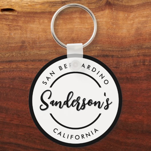 Porte-clés Black White City Ville Lieu Nom Endroit Cercle (Verso)