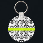 PORTE-CLÉS BLACK WHITE DAMASK FLORAL GREEN YELLOW STRIPE<br><div class="desc">Elegant and classy damask design by Bulgan Lumini (c) .</div>