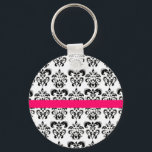 PORTE-CLÉS BLACK WHITE DAMASK FLORAL PINK FUCHSIA STRIPE<br><div class="desc">Elegant and classy damask design by Bulgan Lumini (c) .</div>