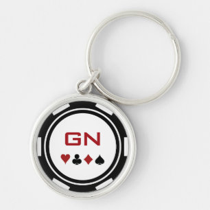 Porte-clés Black White Poker Chip Las Vegas Casino Monogramme