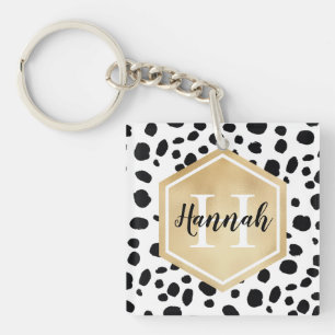 Porte-clés Black White Spots Motif Gold Monogramme