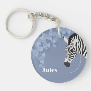 Porte-clés Black White Zebra Blue Yellow Ivy ajouter le nom