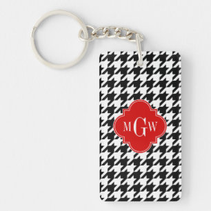 Porte-clés Black Wht Houndstooth Red Quatrefoil
