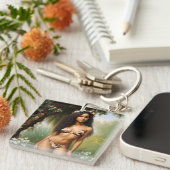 Porte-clés Black Woman Bikini Modèle beauté florale (Devant Droit)