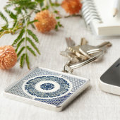 Porte-clés Blanc bleu Floral chinois rond (Côté)