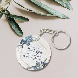 Porte-clés Blanc Bleu Floral Merci mariage Faveurs