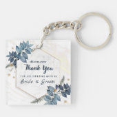 Porte-clés Blanc Bleu Floral Merci mariage Faveurs (Dos)