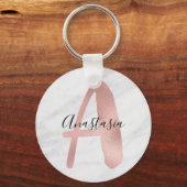 Porte-clés Blanc Chic & Marbre Gris Rose Or A Monogramme Nom (Recto)