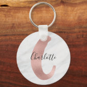 Porte-clés Blanc Chic & Marbre Gris Rose Or Monogramme Nom (Recto)