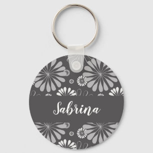 Porte-clés Blanc floral et gris
