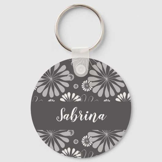 Porte-clés Blanc floral et gris (Recto)