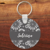 Porte-clés Blanc floral et gris (Recto)