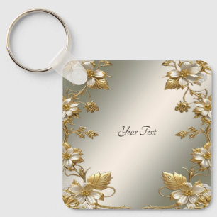 Porte-clés Blanc Floral or Ornat Porte - clé