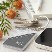 Porte-clés Blanc Moderne sur Monogramme Gris (Devant droit)