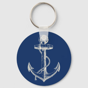 Porte-clés Blanc nautique de bleu marine de cadeau de porte -