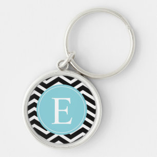 Porte-clés Blanc noir Chevron bleu personnalisé
