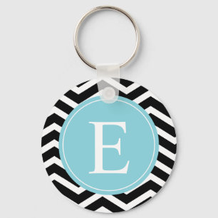 Porte-clés Blanc noir Chevron bleu personnalisé