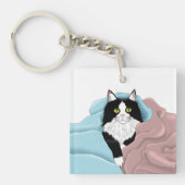 Porte-clés Blanc Noir Tuxedo Couvercles de chat Bleu Pink (Devant)