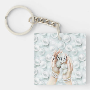 Porte-clés Blanc Ocean Mousse de Mer Bleu Coquilles Perles