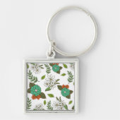 Porte-clés Blanc Rétro et Floral Vert (Devant)