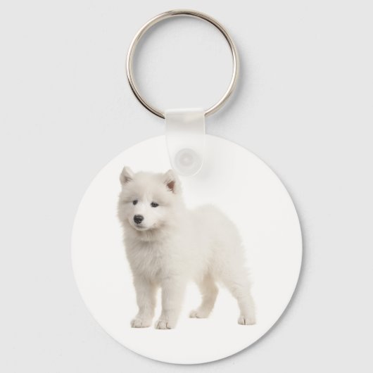 Porte-clés Blanc Samoyé Chien chiot amour (Recto)