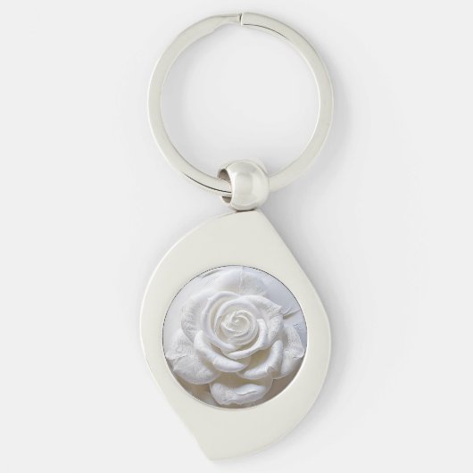 Porte-clés Blanc sur Blanc - Rose Sculptée (Devant)