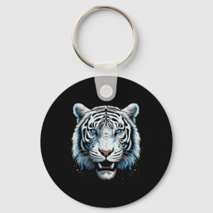 Porte-clés Blanc Tigre Bleu Yeux Chat animal sauvage