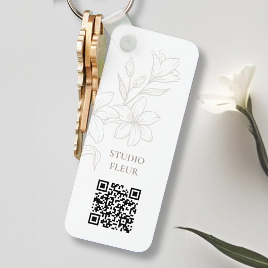 Porte-clés BLANCHE | Code QR floral minimal chic