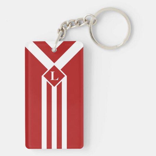 Porte-clés Blancs et Chevrons sur Rouge avec Monogramme (Dos)