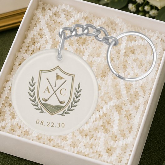 Porte-clés Blason de golf de mariage à monogramme élégant