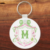 Porte-clés Blason de monogramme de mahjong à arc rose et vert (Recto)