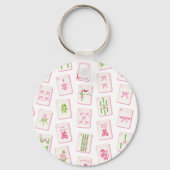 Porte-clés Blason de monogramme de mahjong à arc rose et vert (Verso)