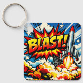 Porte-clés BLAST! Retro Pop Art Rocket Explosion (Recto)