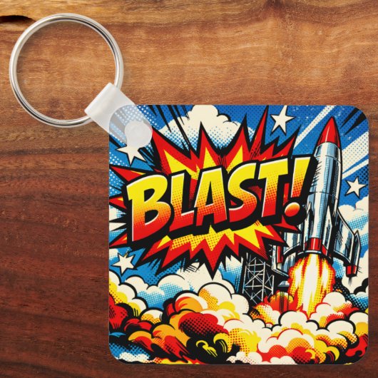 Porte-clés BLAST! Retro Pop Art Rocket Explosion (Recto)